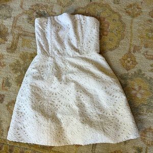 alice and olivia strapless white eyelet dress